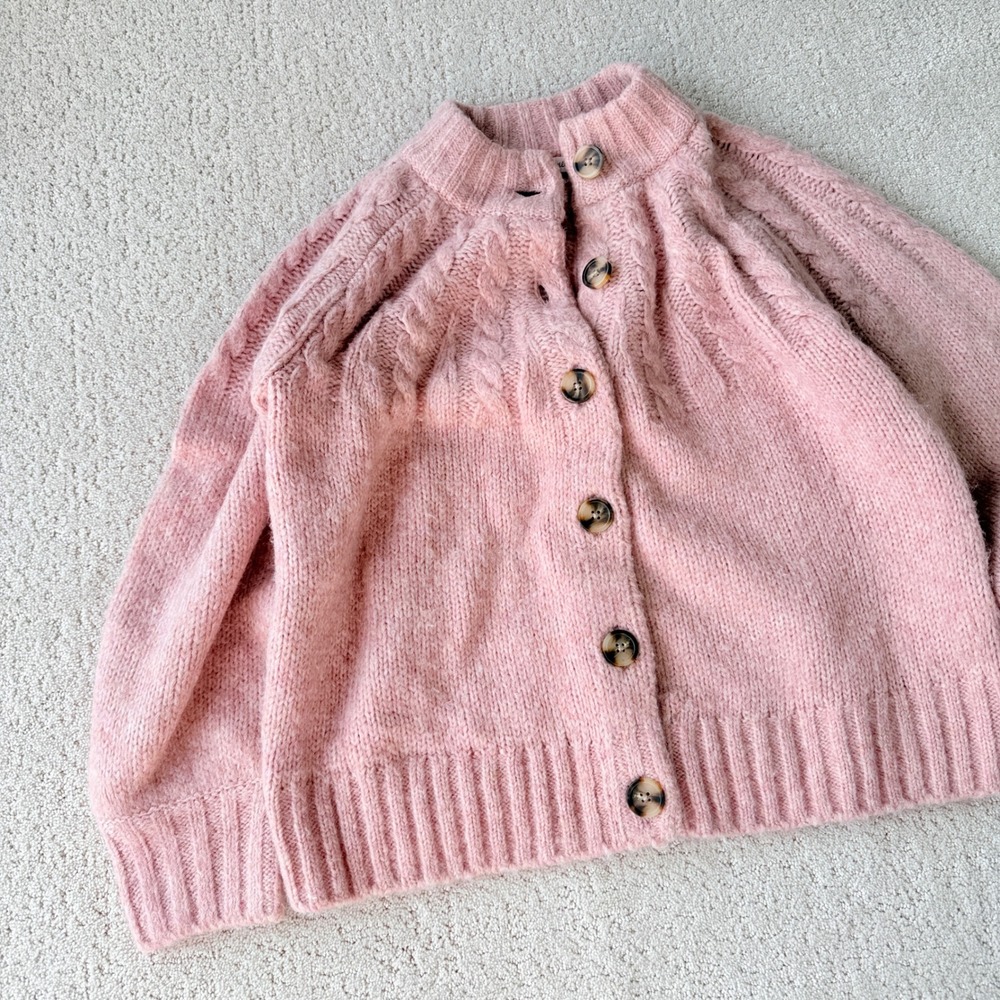 Madewell Harwood Cableknit Mockneck Cardigan Sweater Heather Blush Pink NC660 XS - Picture 8 of 11